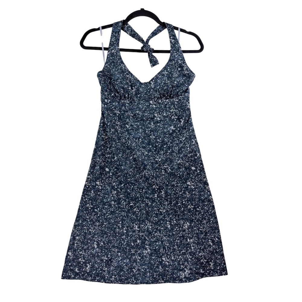Athleta Halter Dress Womens 2 Blue White Speckled Printβ Active Travel V-Neck